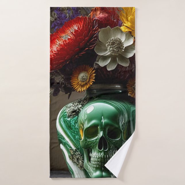 Schädel und Blume Badhandtuch Set (Badehandtuch)