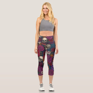 Schädel und Blume Capri Leggings