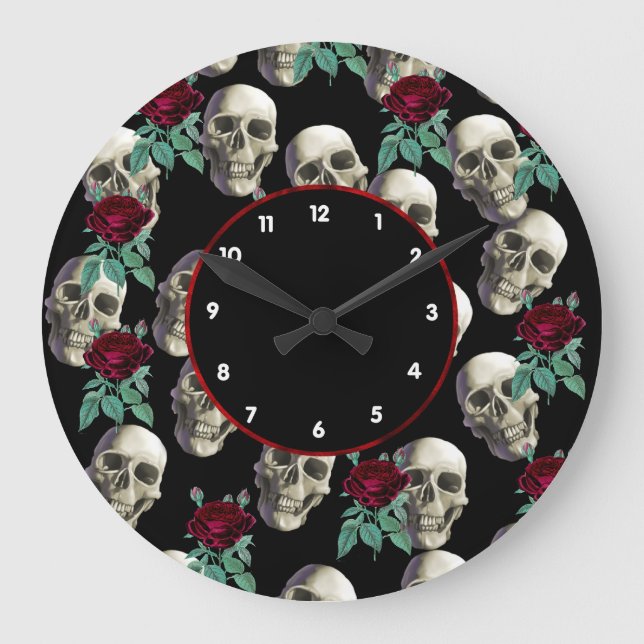 Schädel und Blume Große Wanduhr (Vorderseite)