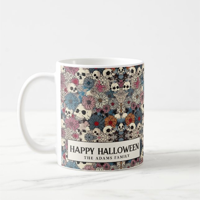 Schädel und Blume Halloween Kaffeetasse (Links)