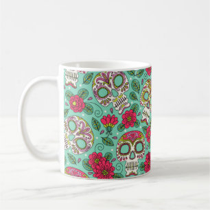 Schädel und Blume. Nahtloser Hintergrund. Mexikan Kaffeetasse