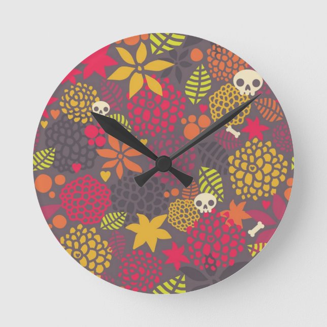 Schädel und Blume. Runde Wanduhr (Vorderseite)