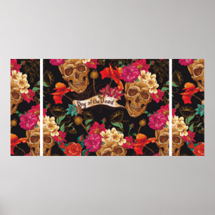Schädel und Blume Tag des Toten Nahtlosen Backgras Poster