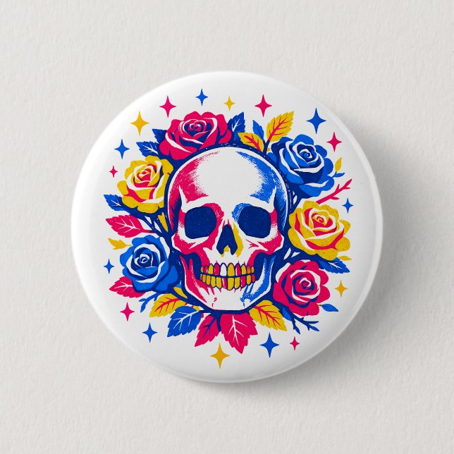 Schädel und Blumen Button (Vorderseite)
