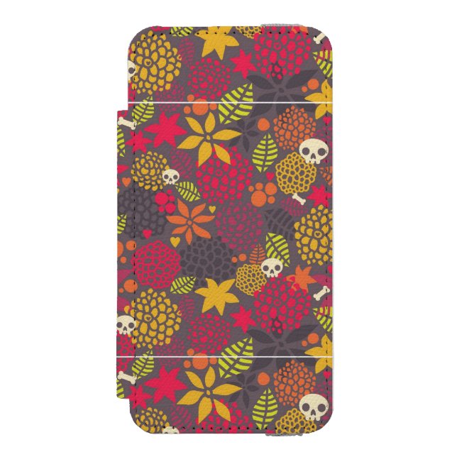 Schädel und Blumen Incipio iPhone Geldbeutel-Hülle (Folio Vorderseite)