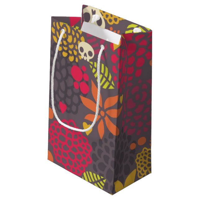 Schädel und Blumen Kleine Geschenktüte (Rückseite Schrägansicht)