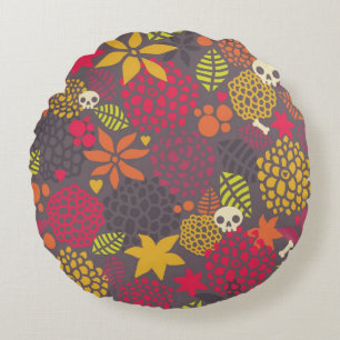 Schädel und Blumen Rundes Kissen