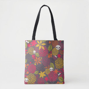 Schädel und Blumen Tasche