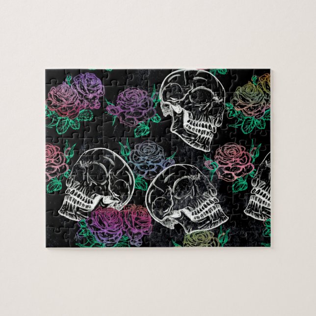 Schädel und dunkle Rose | Funky Glam Ombre Grunge (Horizontal)