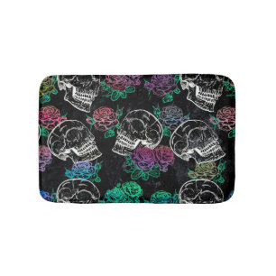 Schädel und dunkle Rose   Funky Glam Ombre Grunge Badematte