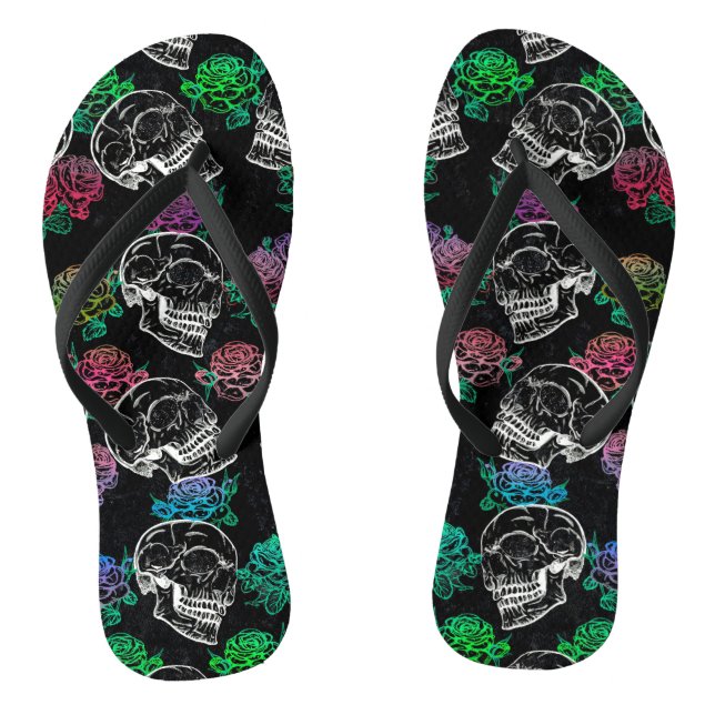Schädel und dunkle Rose | Funky Glam Ombre Grunge Flip Flops (Fußbett)