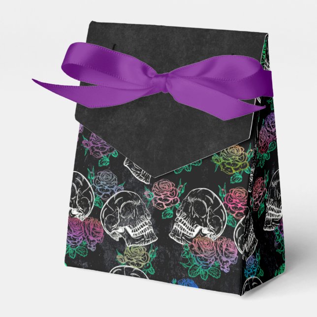 Schädel und dunkle Rose | Funky Glam Ombre Grunge Geschenkschachtel (Vorderseite)