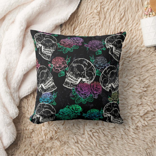 Schädel und dunkle Rose | Funky Glam Ombre Grunge Kissen (Decke)
