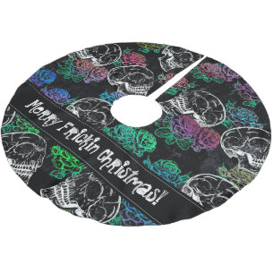 Schädel und dunkle Rose Funky Glam Ombre Grunge Polyester Weihnachtsbaumdecke