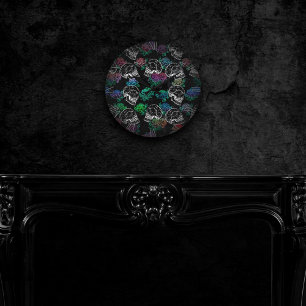 Schädel und dunkle Rose Funky Glam Ombre Grunge Runde Wanduhr
