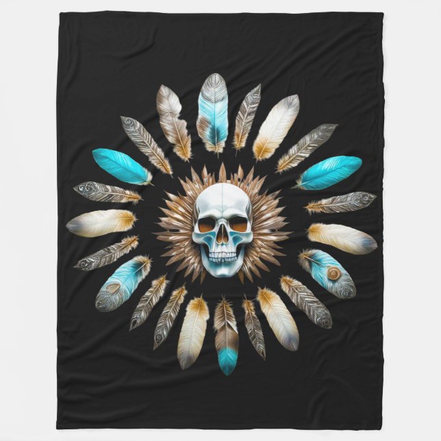 Schädel und Federn 01 Fleecedecke (Vorderseite)