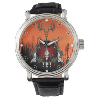 Schädel und Federn von Hirschen Armbanduhr