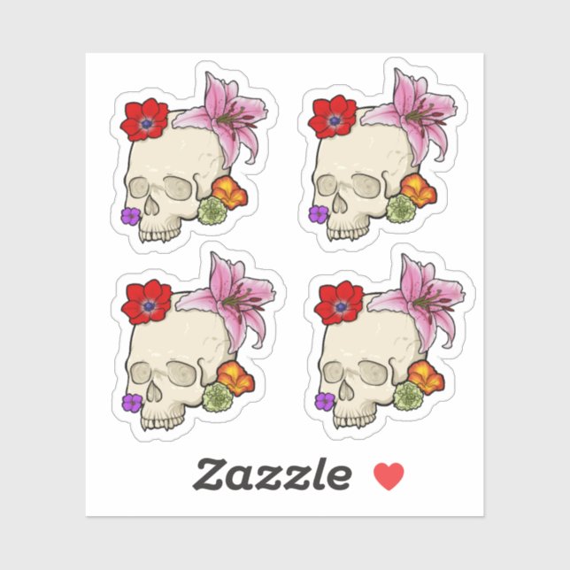 Schädel und Flora Aufkleber (Blatt)