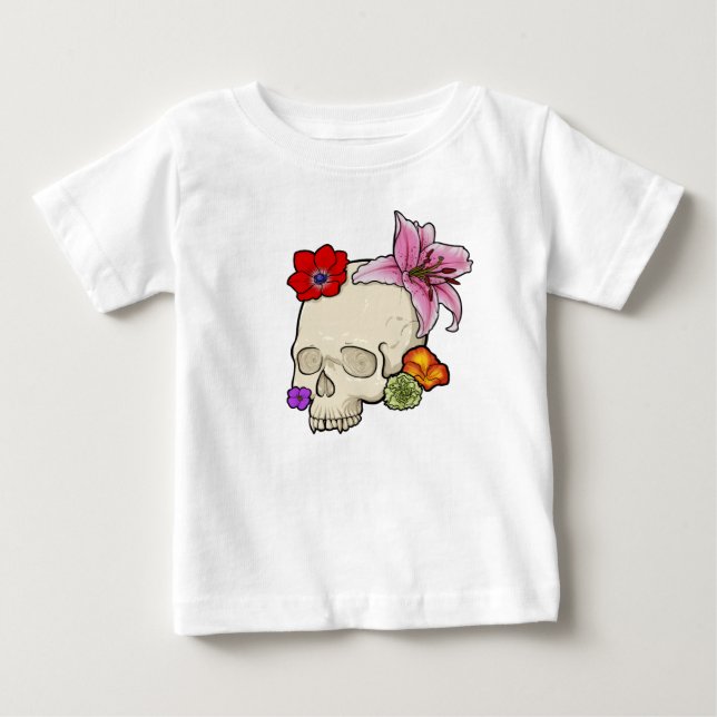 Schädel und Flora Baby T-shirt (Vorderseite)