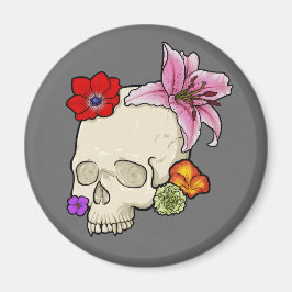 Schädel und Flora Magnet
