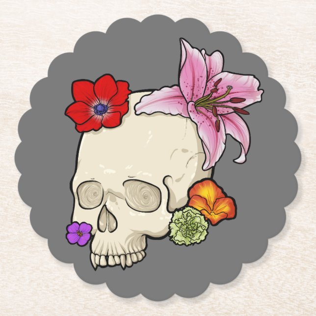 Schädel und Flora Untersetzer (Vorderseite)