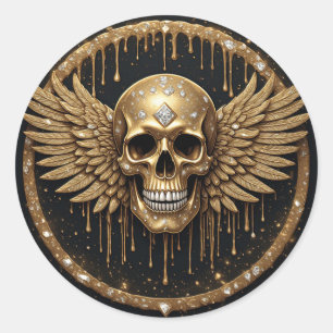 💀 Schädel und Flügel Gothic Geschenk für Metal-Fa Runder Aufkleber