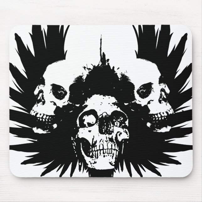 Schädel und Flügel - Schwarzes Mousepad (Vorne)