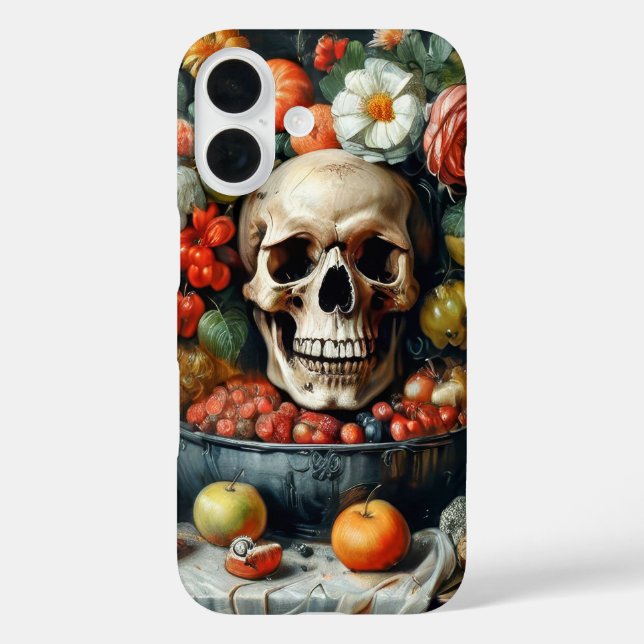 Schädel und Früchte im Vanitas-Stil iPhone 16 Hülle (Rückseite)