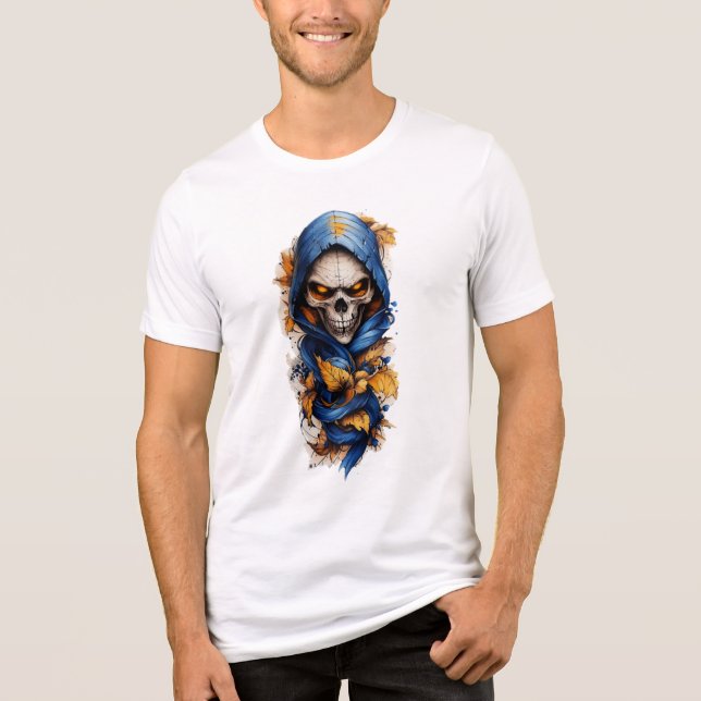 Schädel und Herbst belassen Tattoo-Stil Tri-Blend Shirt (Vorderseite)