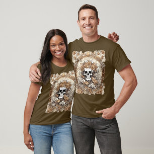 Schädel und Herbstrosen im Jugendstil-Design T-Shirt