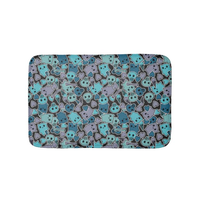 Schädel und Herzen auf schwarzem Hintergrund 2 Badematte (Vorderseite)