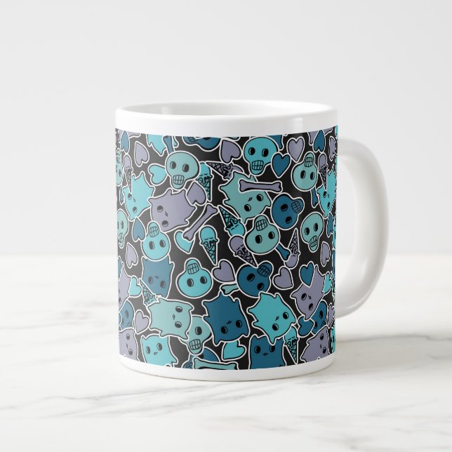 Schädel und Herzen auf schwarzem Hintergrund 2 Jumbo-Tasse (Vorderseite Rechts)