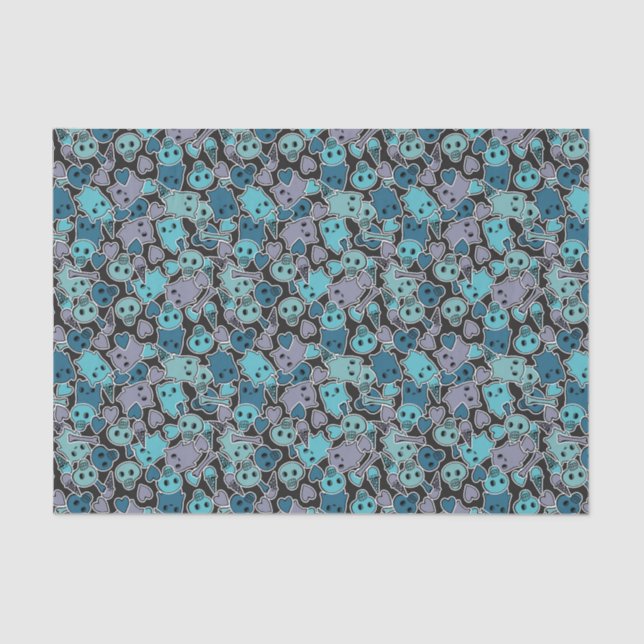 Schädel und Herzen auf schwarzem Hintergrund 2 Seidenpapier (Vorderseite)