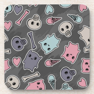 Schädel und Herzen auf schwarzem Hintergrund Getränkeuntersetzer