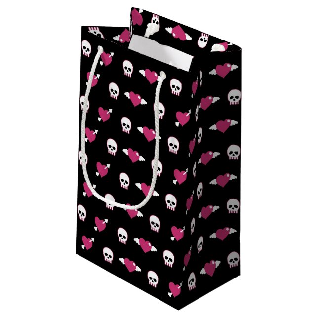 Schädel und Herzen Kleine Geschenktüte (Rückseite Schrägansicht)