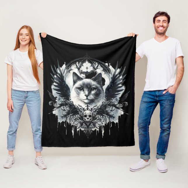 Schädel und Katze Fleecedecke (Beispiel)