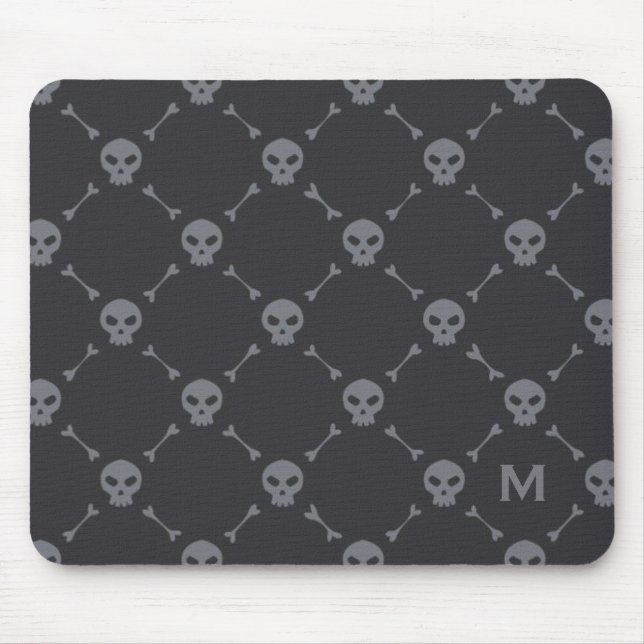 Schädel und Knochen Kontrollmuster Grau Monogramm Mousepad (Vorne)