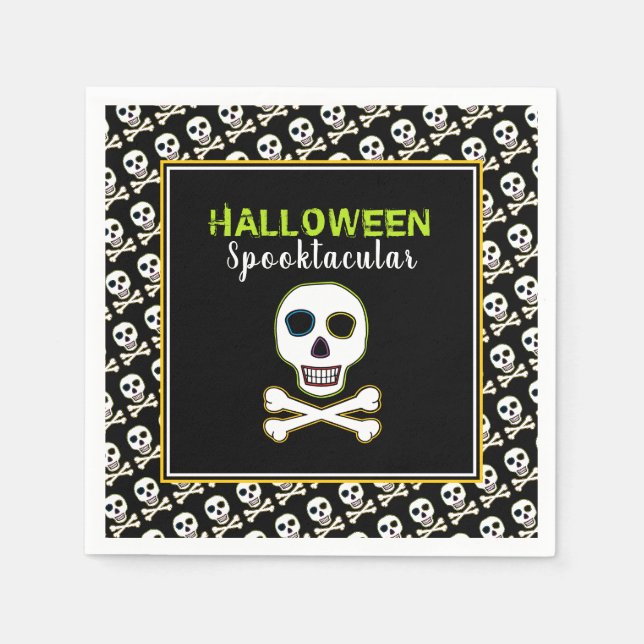 Schädel und Knochen, Neon-Halloween-Party Serviette (Vorderseite)