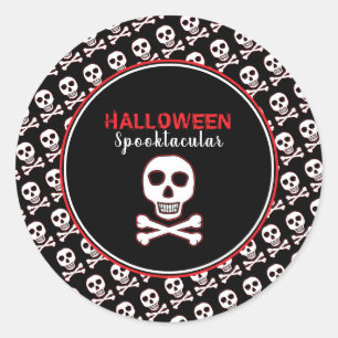 Schädel und Knochen, rotes Halloween-Party Runder Aufkleber
