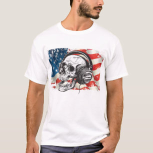 Schädel und Kopfhörer/amerikanische Flagge T-Shirt