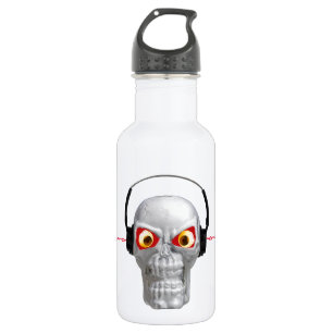Schädel und Kopfhörer mit Blitz von den Ohren Trinkflasche