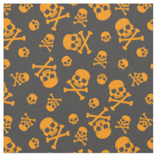 Schädel und Krebse Orangefarbene Halloween Stoff