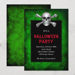 Schädel- und Kreuz-Grünes Grunge-Halloween-Party Einladung