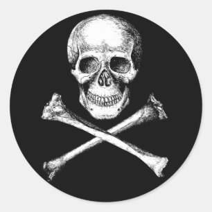 Schädel-und Kreuz-Knochen grau Runder Aufkleber