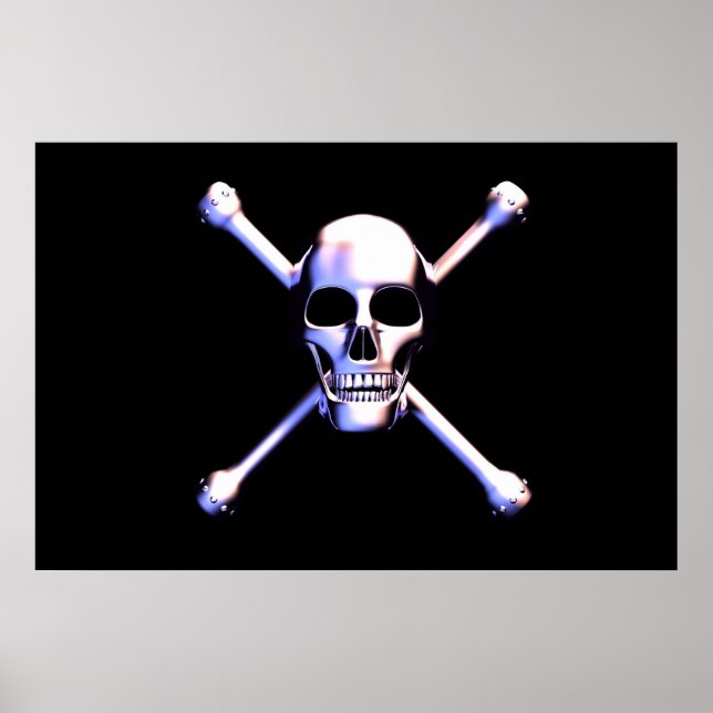 Schädel und Kreuze - Metallkopf Poster (Vorne)