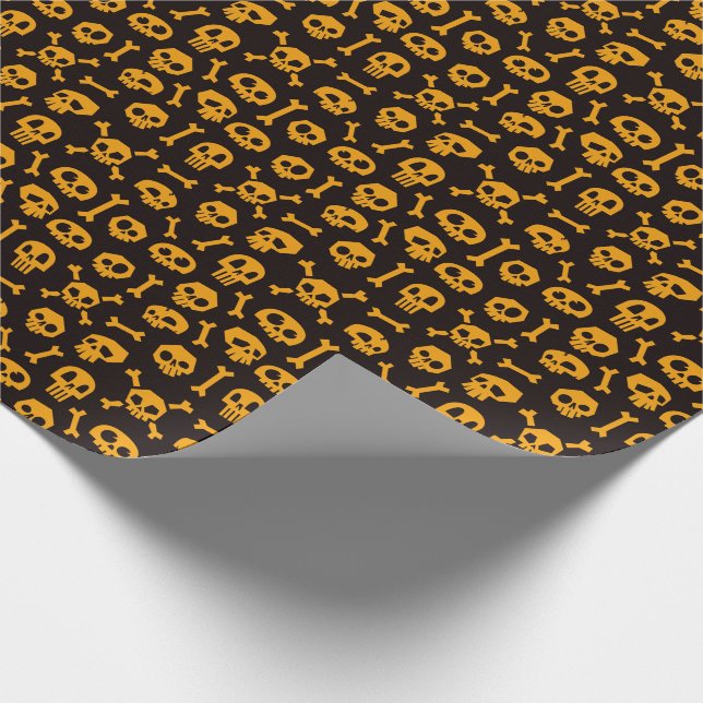 Schädel und Kreuze Orange Nahtlos Geschenkpapier (Ecke)