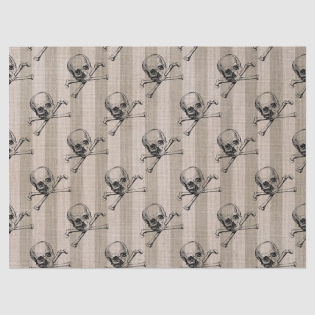 Schädel und Kreuzknochen auf dem Tan Striped Decou Seidenpapier (Vorderseite)