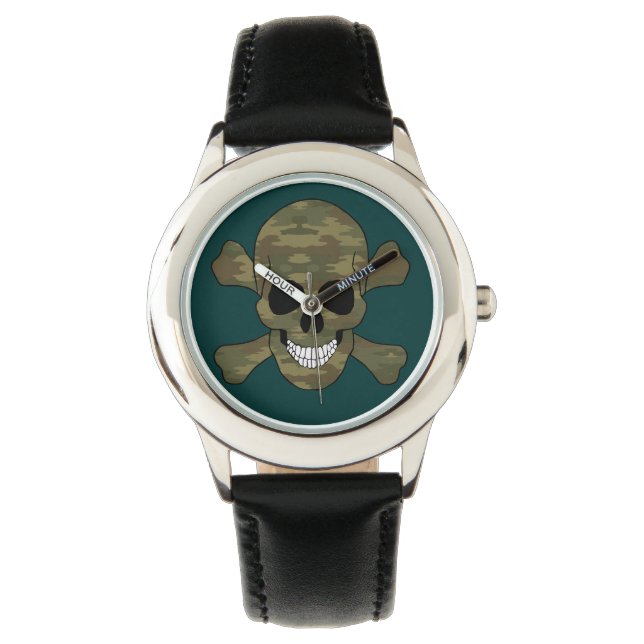 Schädel und Kreuzknochen beobachten Armbanduhr (Vorderseite)