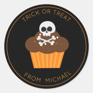 Schädel und Kreuzknochen Kupcake Halloween-Sticker Runder Aufkleber