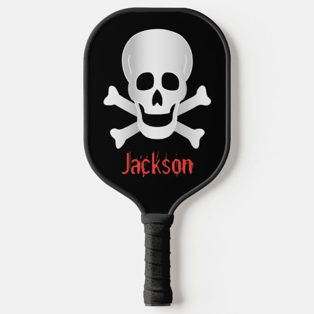 Schädel und Kreuzknochen Pickleball Schläger (Vorderseite)